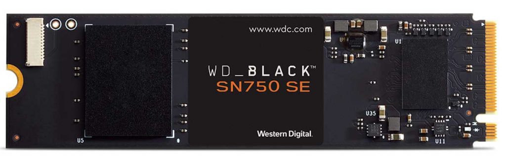Fotografía frontal de la WD_ Black SN750 SE NVMe.