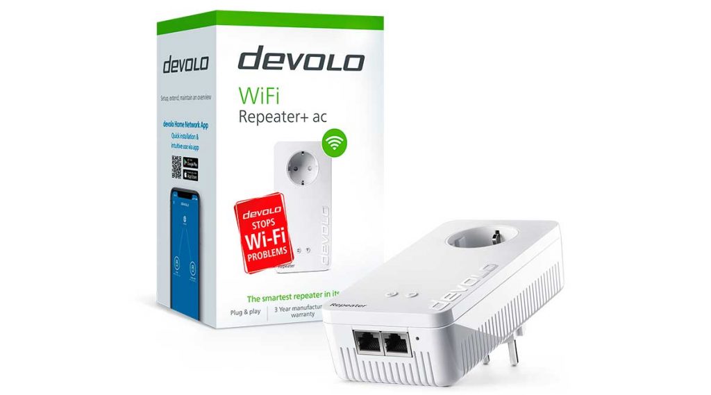 Imagen del Devolo WiFi Repeater+ ac con su caja.