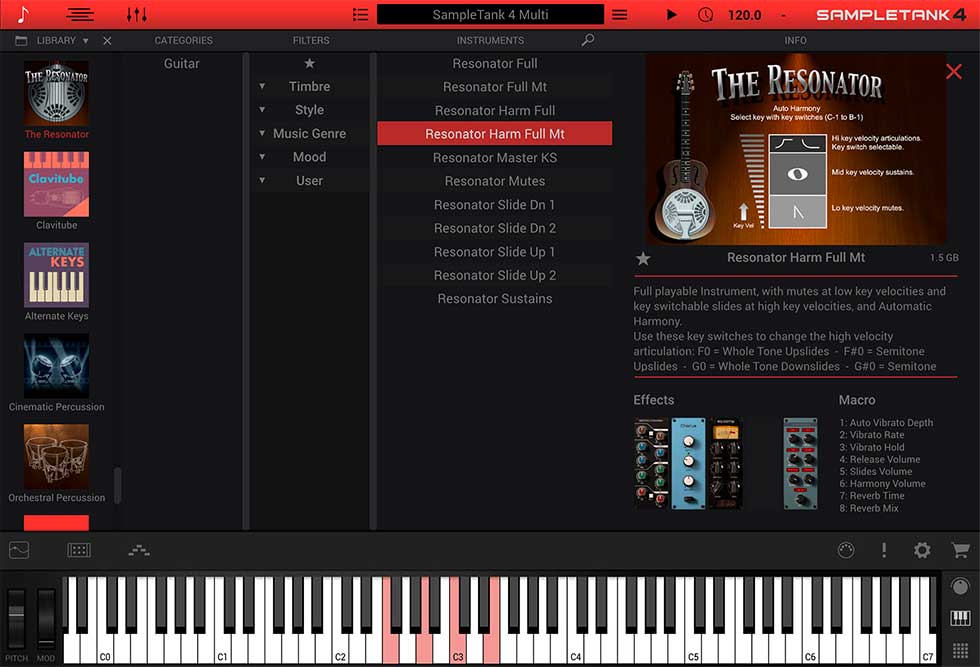Captura de pantalla de la colección The Resonator para SampleTank